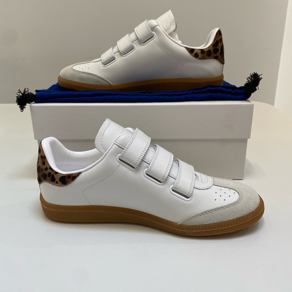 Isabel Marant Classic Beth Logo Sneaker White Leather/Leopard sz 36 New in Box - Picture 5 of 9